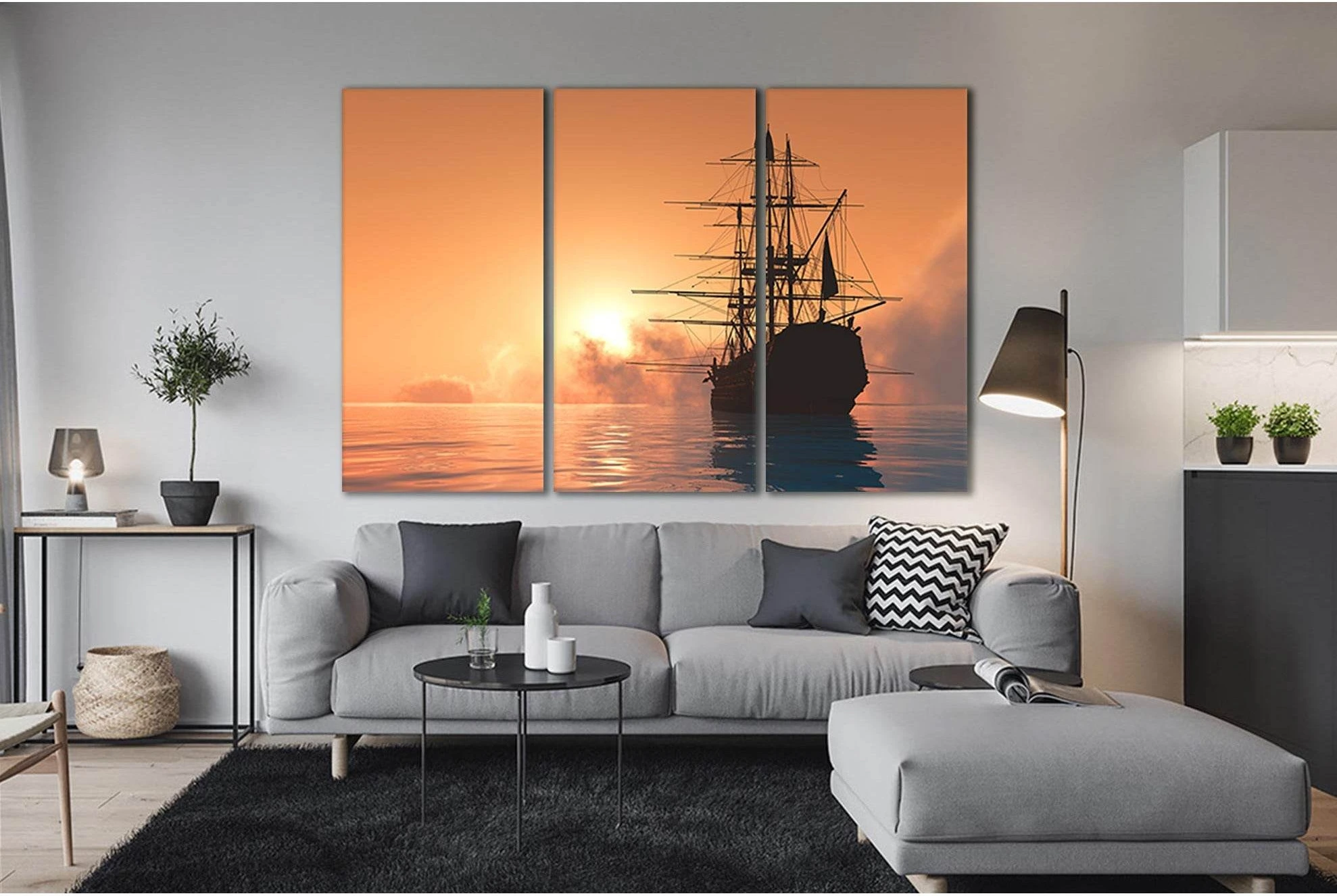 Ship On Ocean At Sunset №SL283 Ready to Hang Canvas Print - Zellart Canvas Prints 0new, ALL_Products, SUNRISE & SUNSET WALL ART
