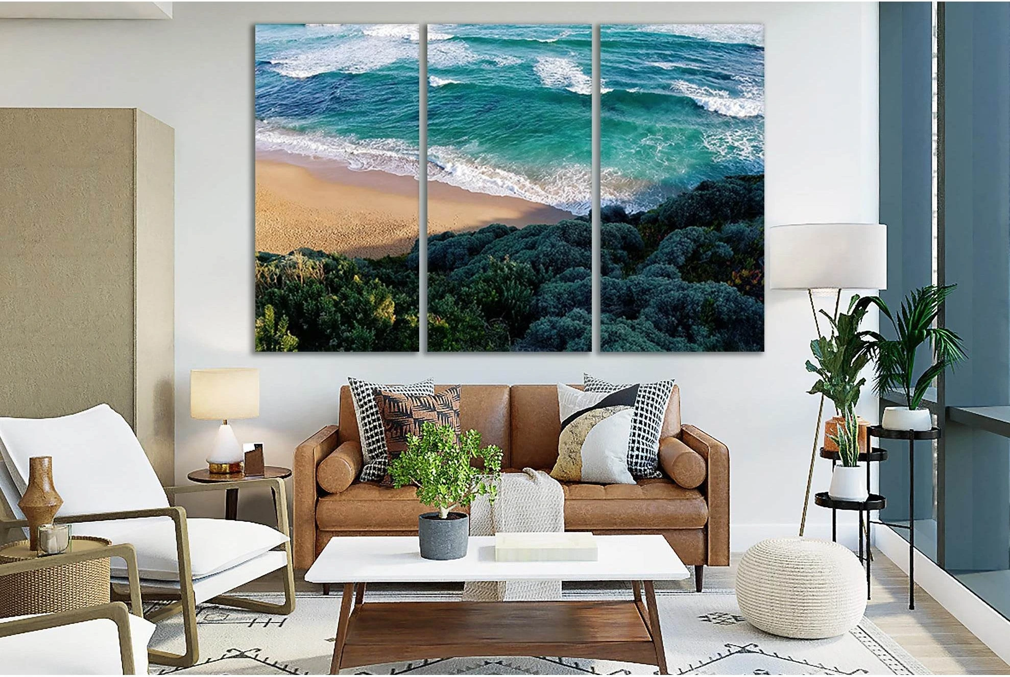 Shrub Shore And Ocean №SL162 Ready to Hang Canvas Print - Zellart Canvas Prints 0new, ALL_Products, Beach Ocean & Waves