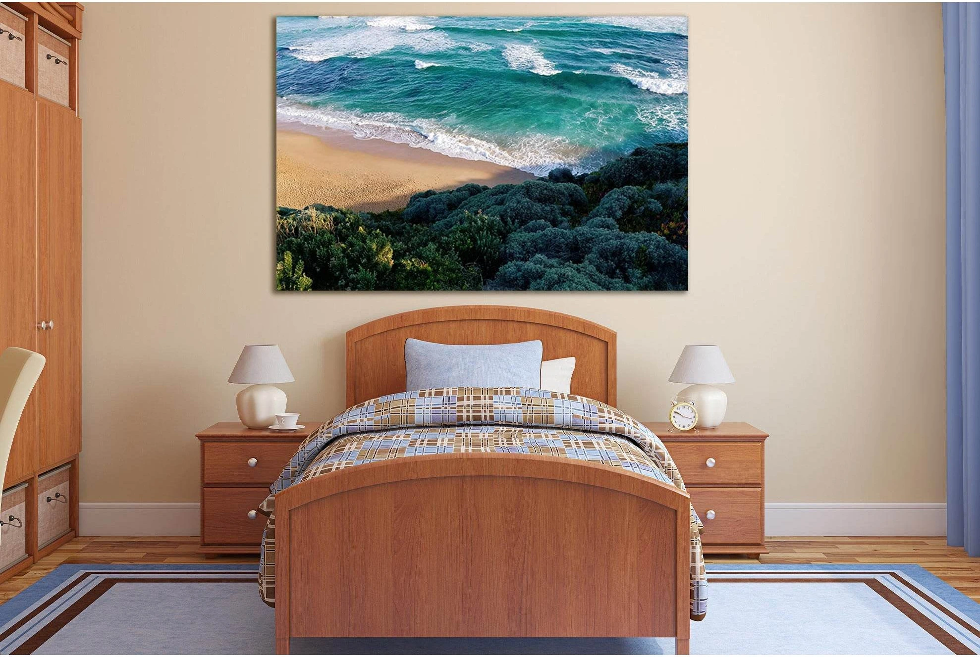 Teal Ocean Waves Seascape Wall Art Canvas Print showing ocean water, wave movement and surf.