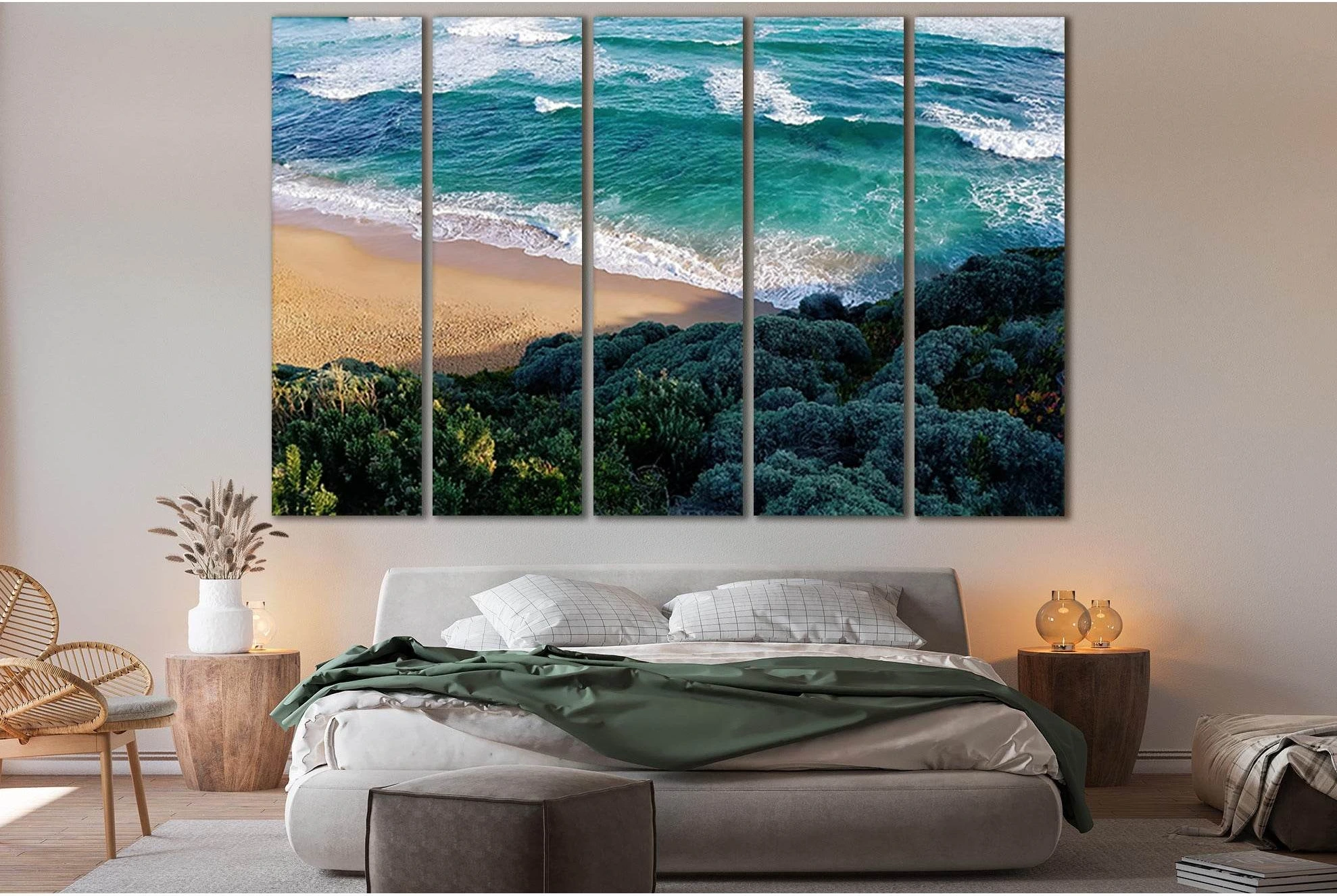 Shrub Shore And Ocean №SL162 Ready to Hang Canvas Print - Zellart Canvas Prints 0new, ALL_Products, Beach Ocean & Waves