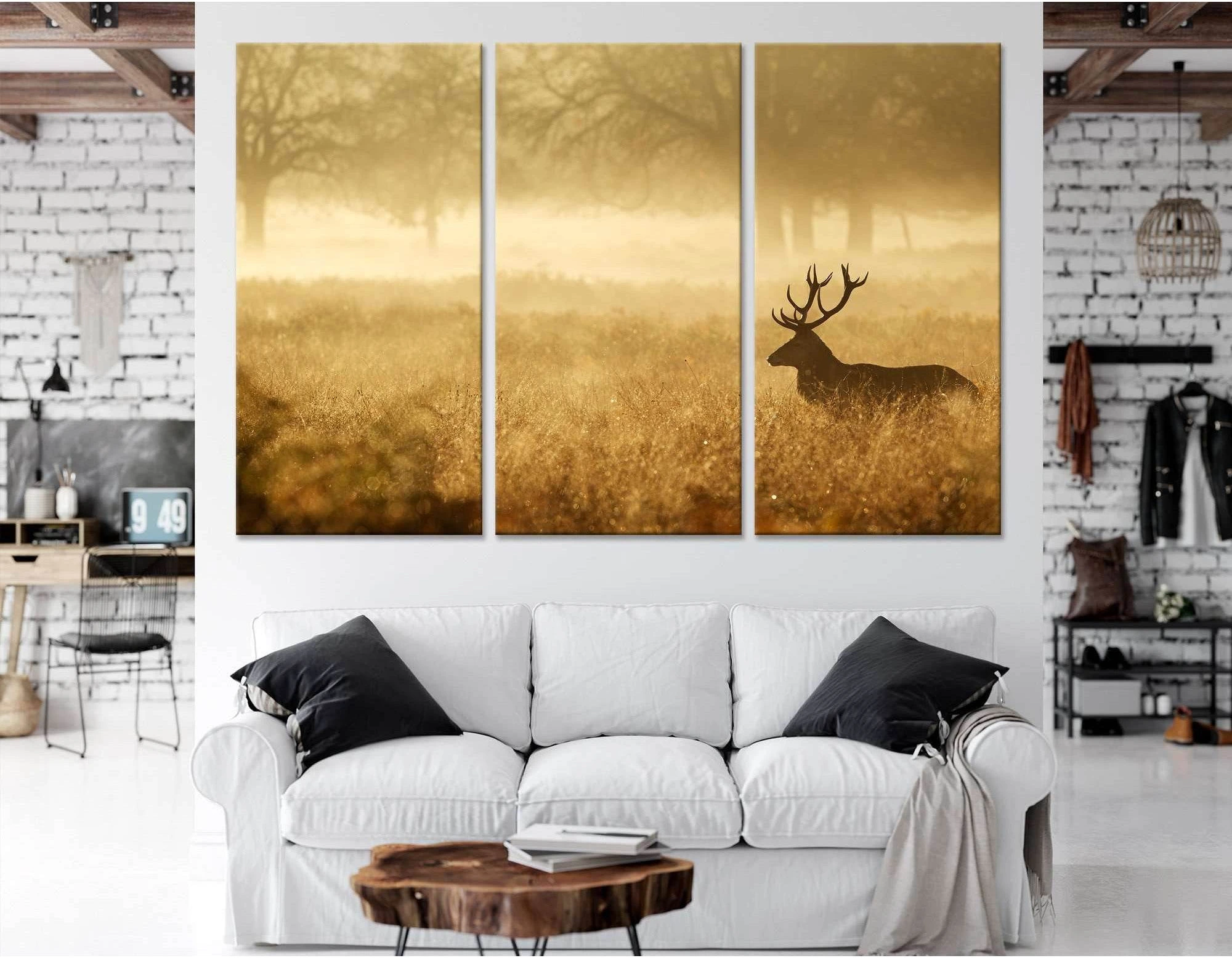 Silhouette of a red deer stag in the mist №04140 Ready to Hang Canvas Print - Zellart Canvas Prints ALL_Products