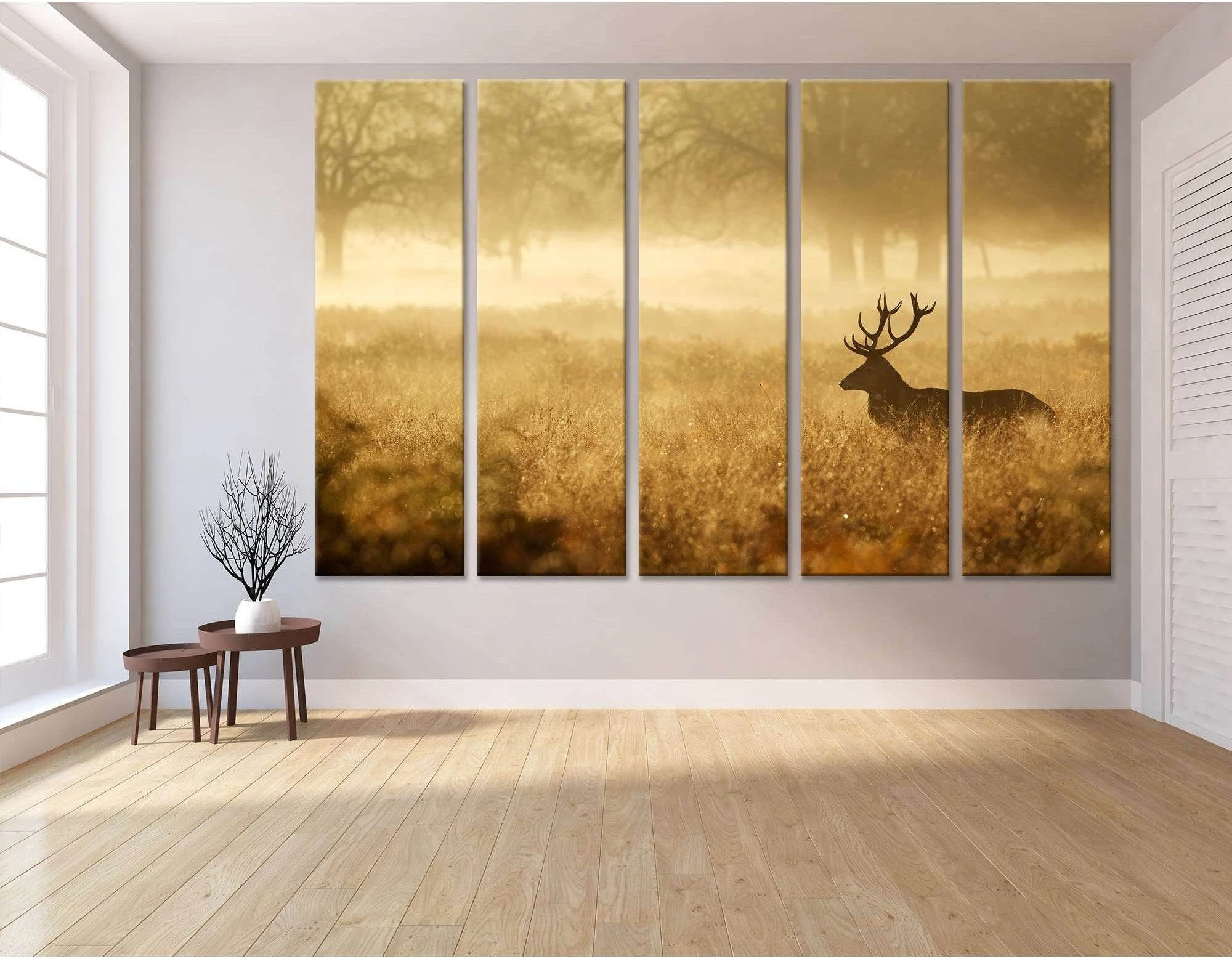 Silhouette of a red deer stag in the mist №04140 Ready to Hang Canvas Print - Zellart Canvas Prints ALL_Products