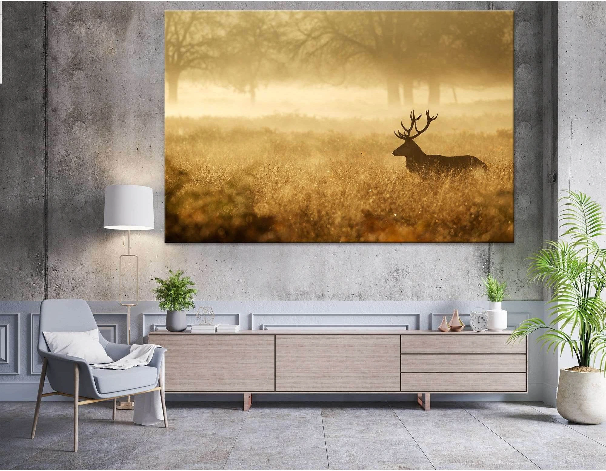 Silhouette of a red deer stag in the mist №04140 Ready to Hang Canvas Print - Zellart Canvas Prints ALL_Products