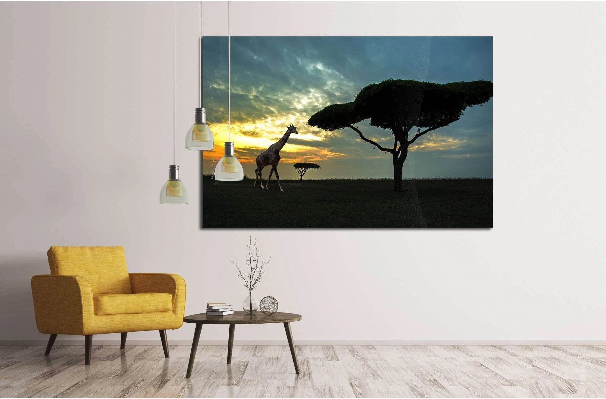 Silhouette of African safari scene with animals №1827 Ready to Hang Canvas Print - Zellart Canvas Prints ALL_Products, s-1827