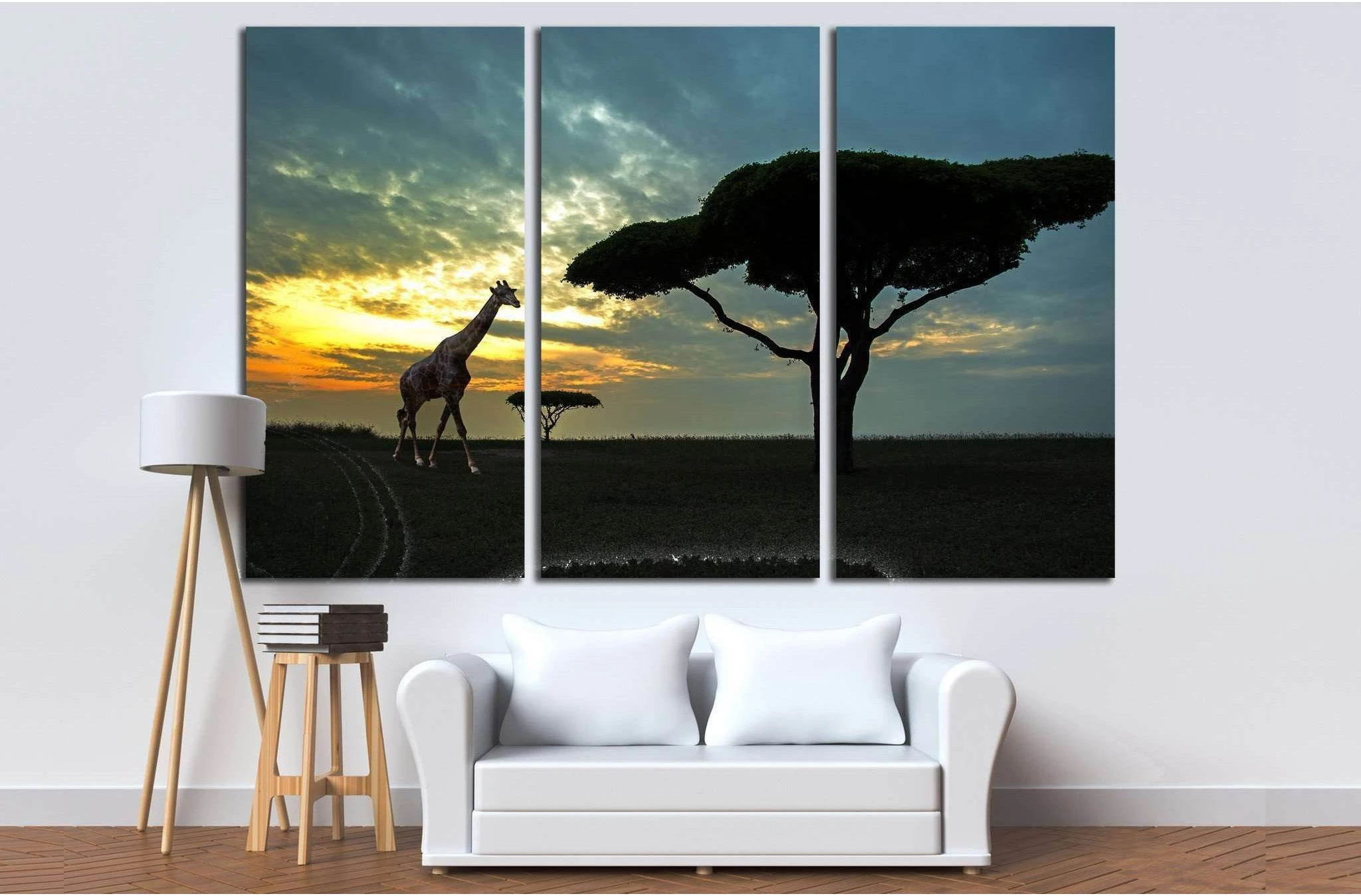 Silhouette of African safari scene with animals №1827 Ready to Hang Canvas Print - Zellart Canvas Prints ALL_Products, s-1827