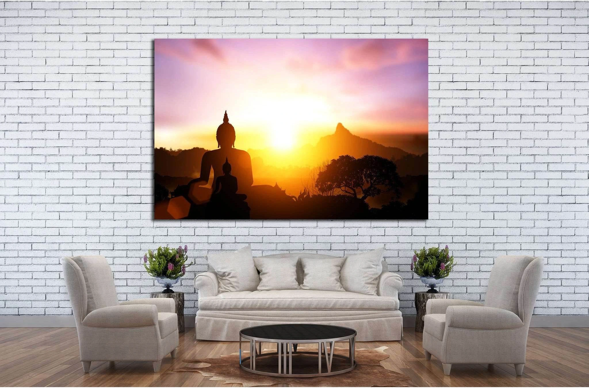Silhouette of Buddha on sunset №702 Ready to Hang Canvas Print - Zellart Canvas Prints ALL_Products, s-702