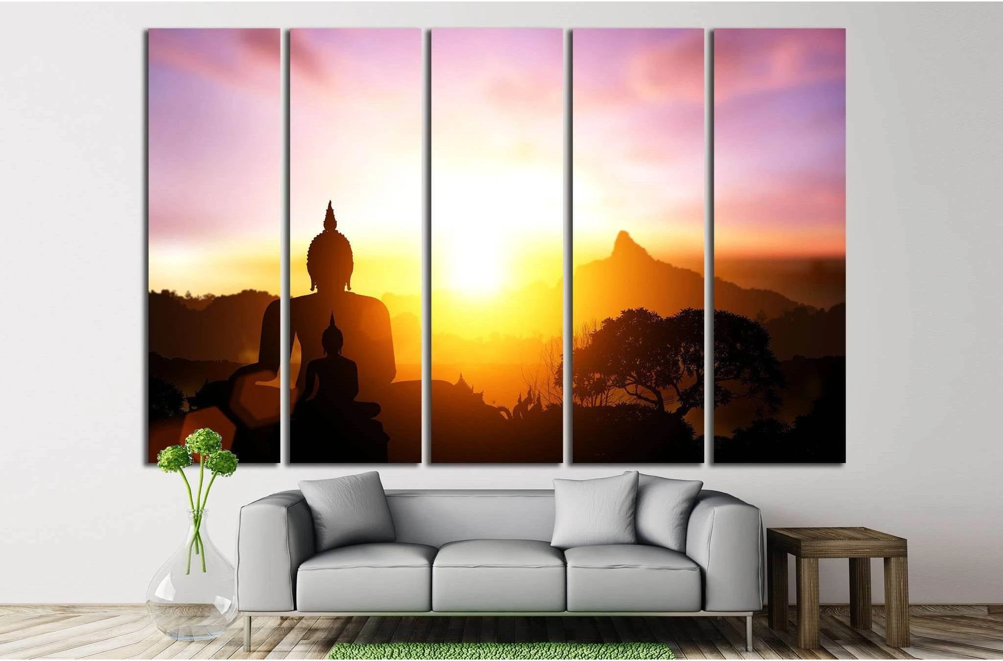 Silhouette of Buddha on sunset №702 Ready to Hang Canvas Print - Zellart Canvas Prints ALL_Products, s-702