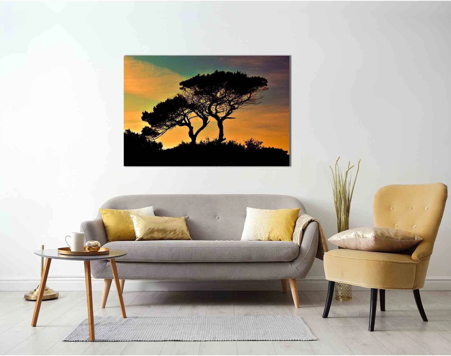 Silhouette of plants at sunset №D1817 Ready to Hang Canvas Print - Zellart Canvas Prints 0new, ALL_Products, Sunrise & sunset wall art