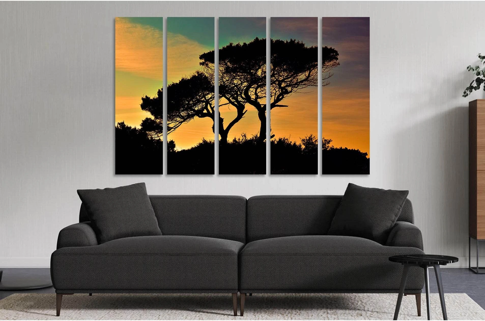 Silhouette of plants at sunset №D1817 Ready to Hang Canvas Print - Zellart Canvas Prints 0new, ALL_Products, Sunrise & sunset wall art