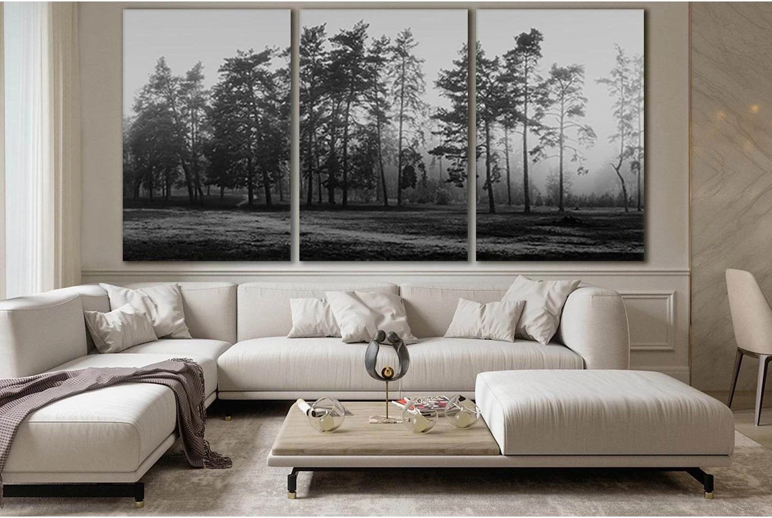 Silhouette Of The Forest Black And White №SL799 Ready to Hang Canvas Print - Zellart Canvas Prints 0new, ALL_Products, Trees Wall Art