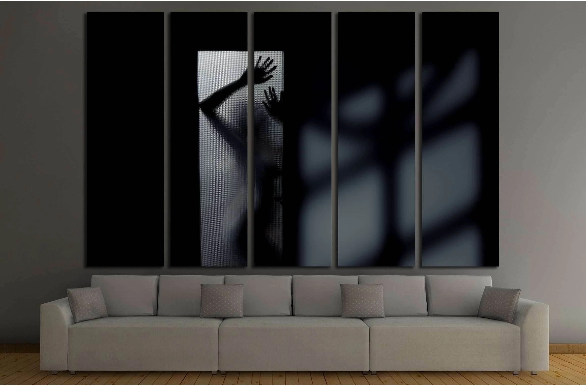 Silhouette of the sexy woman behind the glass door. Interior with deep shadows №2771 Ready to Hang Canvas Print - Zellart Canvas Prints 000Negative, ALL_Products, autopostr_pinterest_64952, s-2771