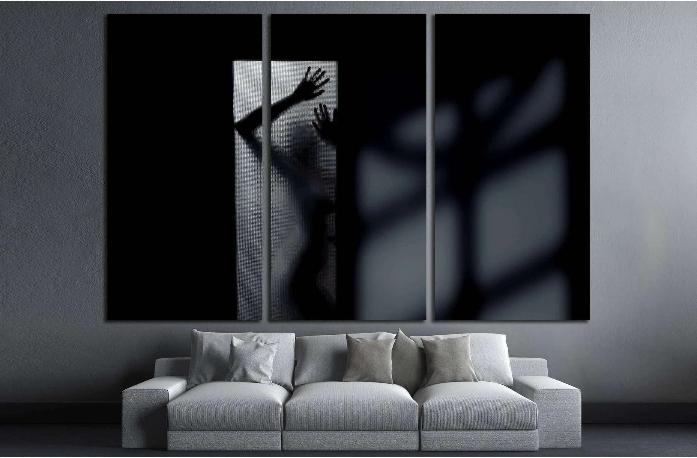 Silhouette of the sexy woman behind the glass door. Interior with deep shadows №2771 Ready to Hang Canvas Print - Zellart Canvas Prints 000Negative, ALL_Products, autopostr_pinterest_64952, s-2771
