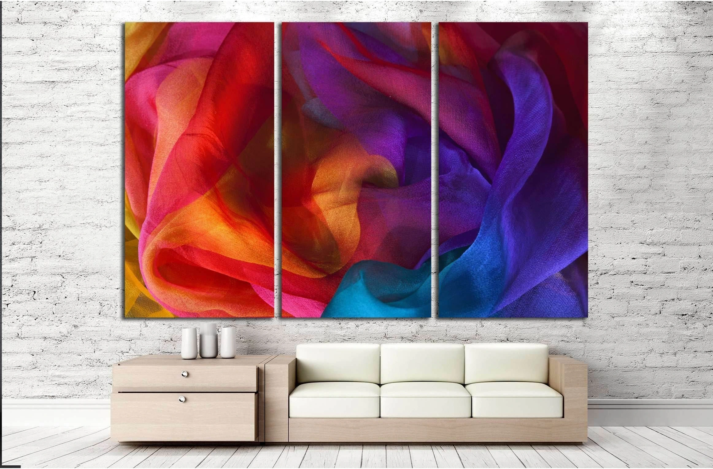 Silk rainbow scarf №2532 Ready to Hang Canvas Print - Zellart Canvas Prints ALL_Products, s-2532