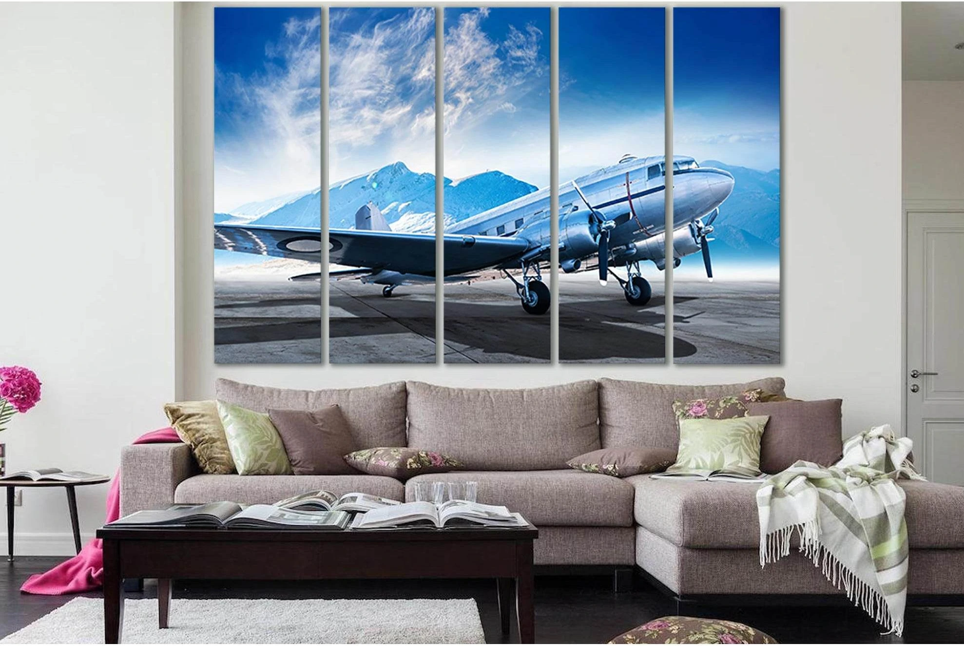 Silver Airplane At The Airfield №SL1433 Ready to Hang Canvas Print - Zellart Canvas Prints 0new, ALL_Products, Engine