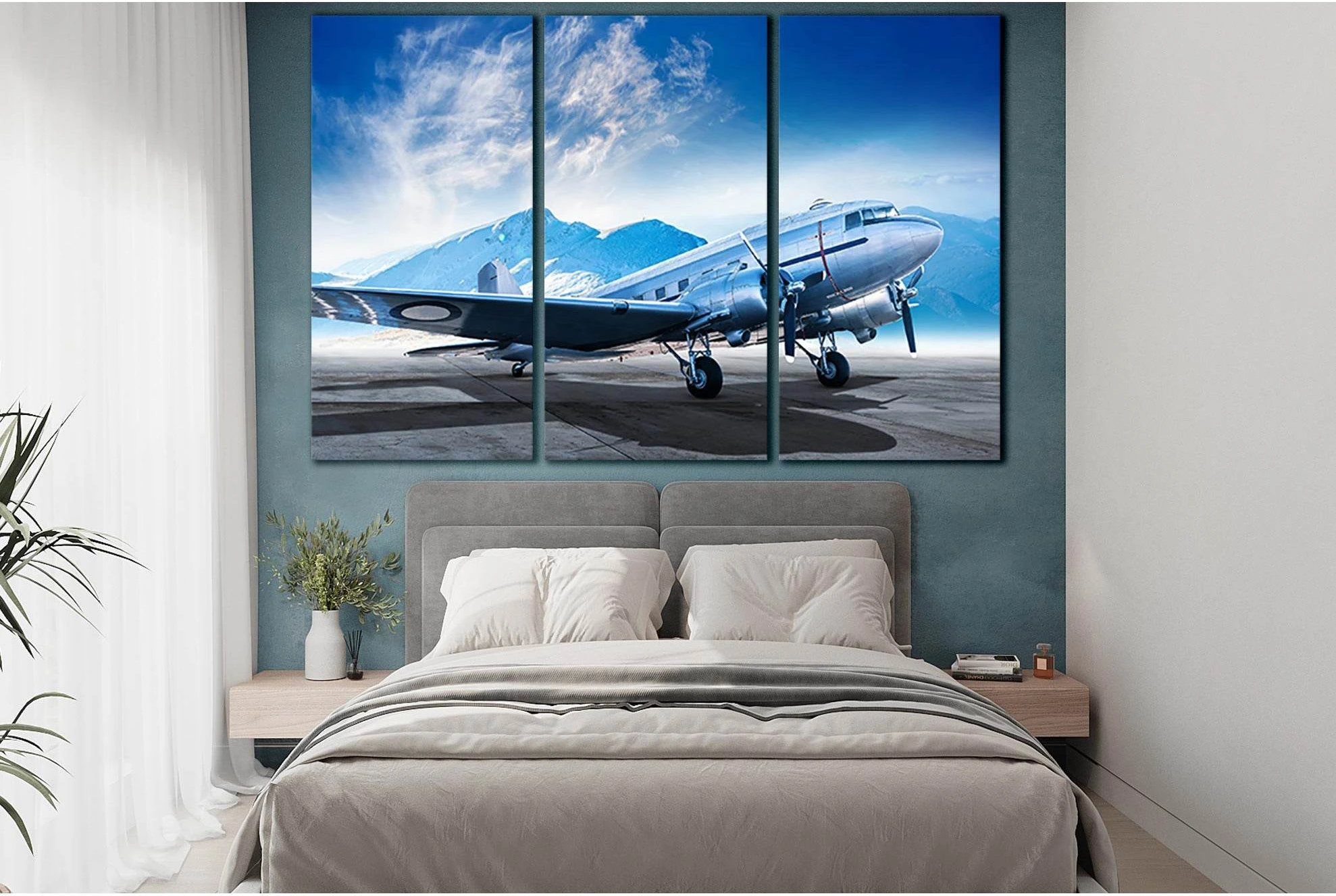 Silver Airplane At The Airfield №SL1433 Ready to Hang Canvas Print - Zellart Canvas Prints 0new, ALL_Products, Engine