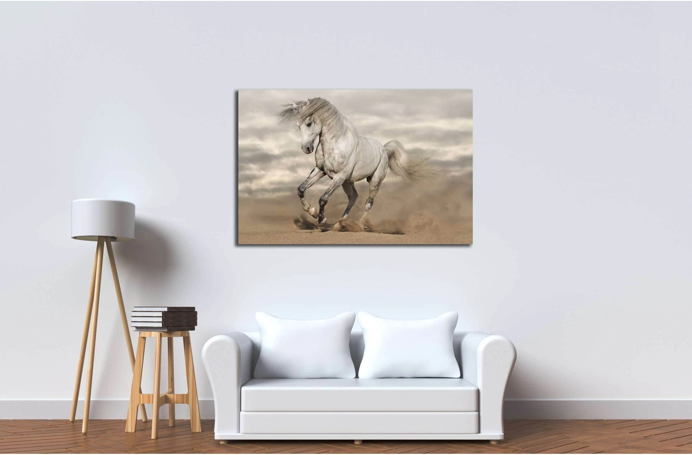 Silver gray Andalusian horse in desert. Toned image №2785 Ready to Hang Canvas Print - Zellart Canvas Prints ALL_Products, Horses, s-2785