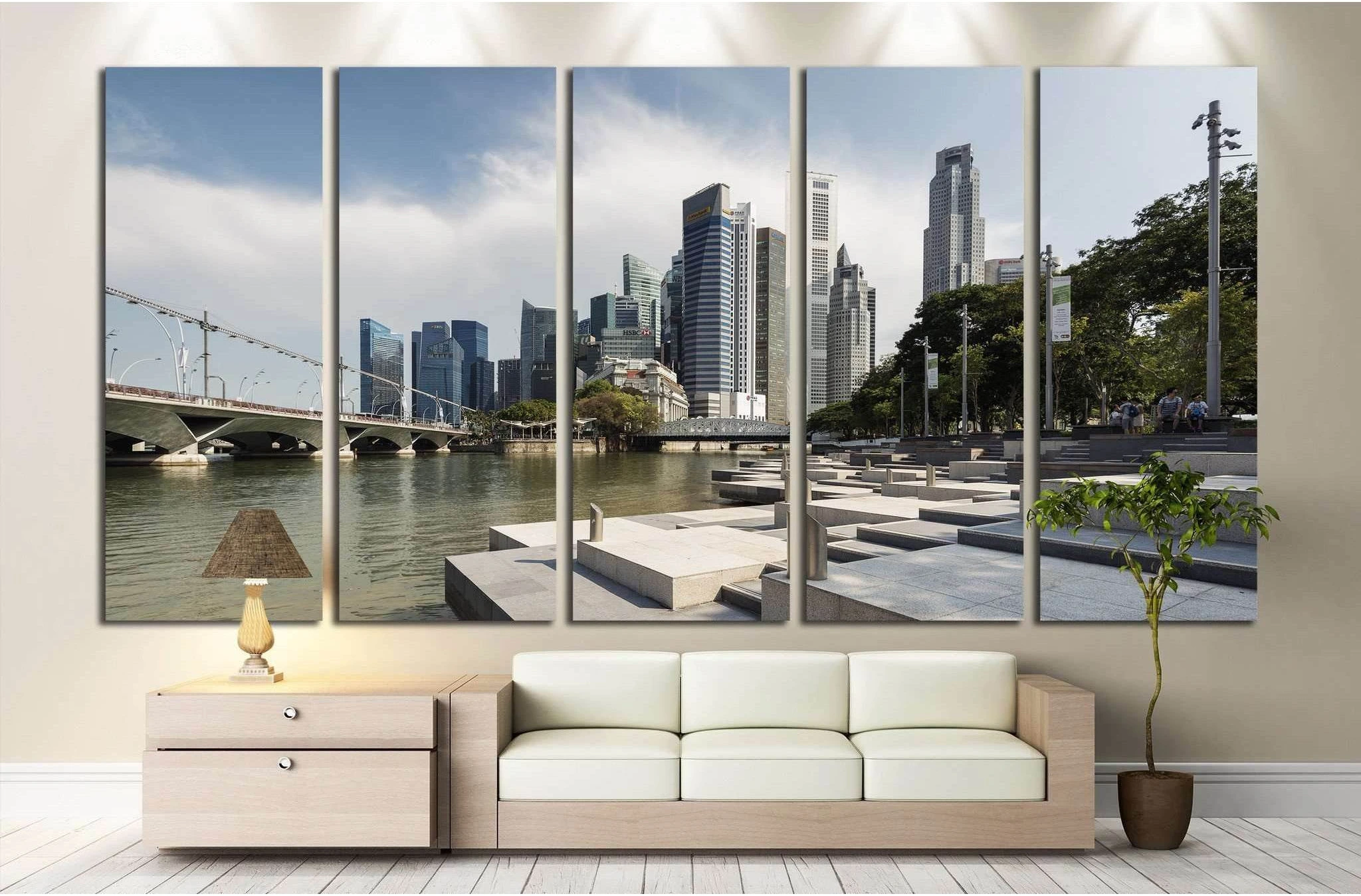 Singapore Central Business District and Singapore Rive №1232 Ready to Hang Canvas Print - Zellart Canvas Prints ALL_Products, s-1232