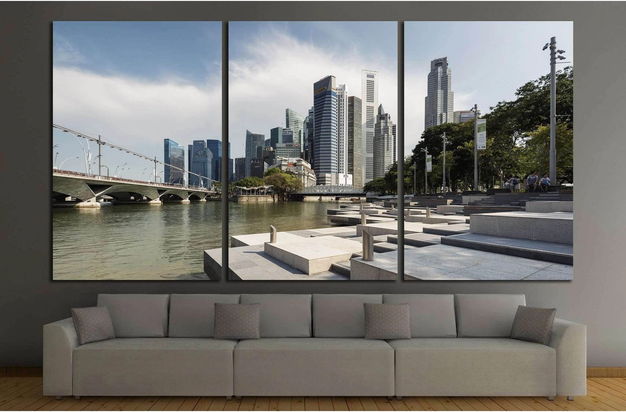 Singapore Central Business District and Singapore Rive №1232 Ready to Hang Canvas Print - Zellart Canvas Prints ALL_Products, s-1232