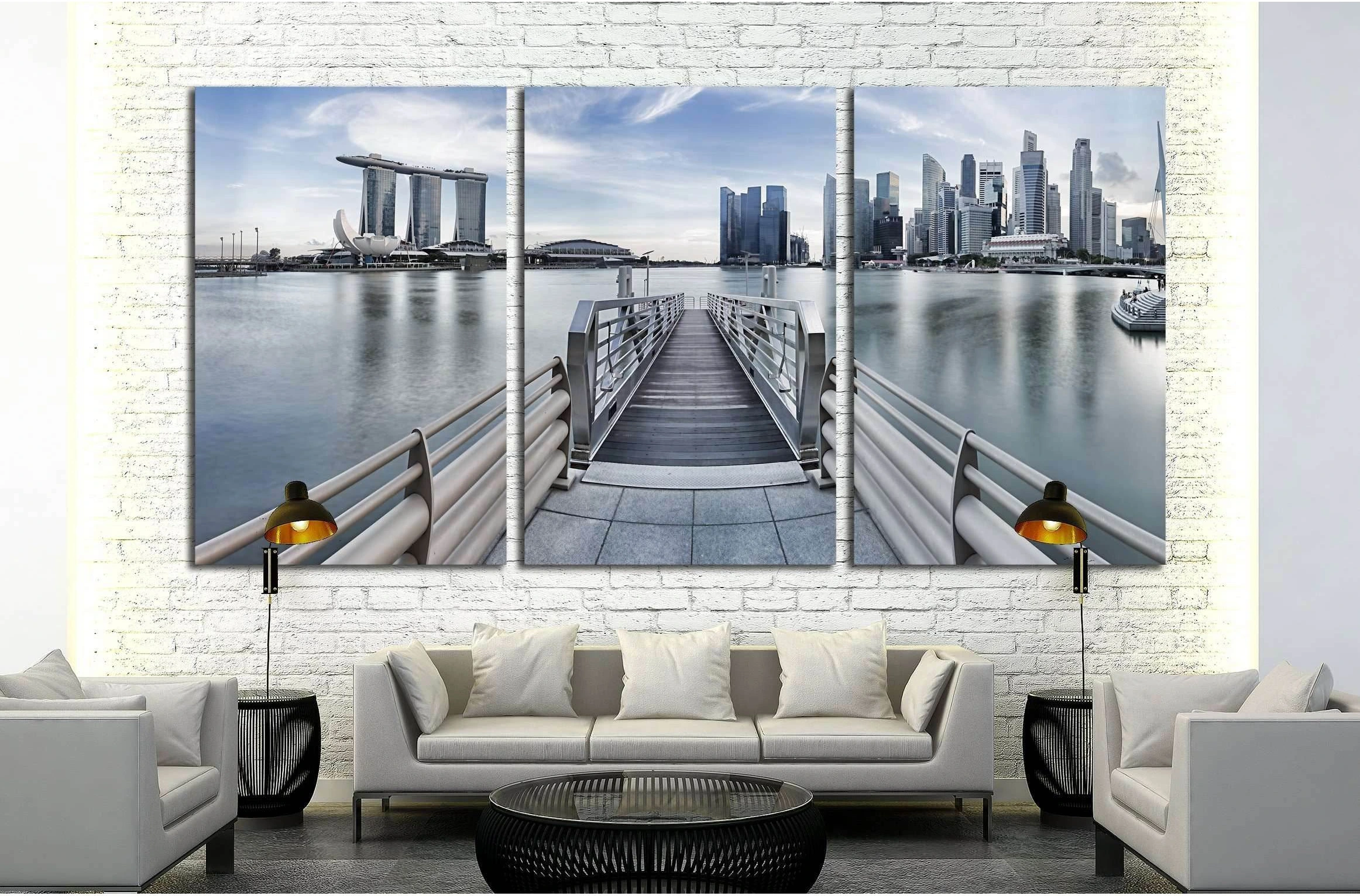 Singapore city skyline seen from the pier №2661 Ready to Hang Canvas Print - Zellart Canvas Prints ALL_Products, s-2661