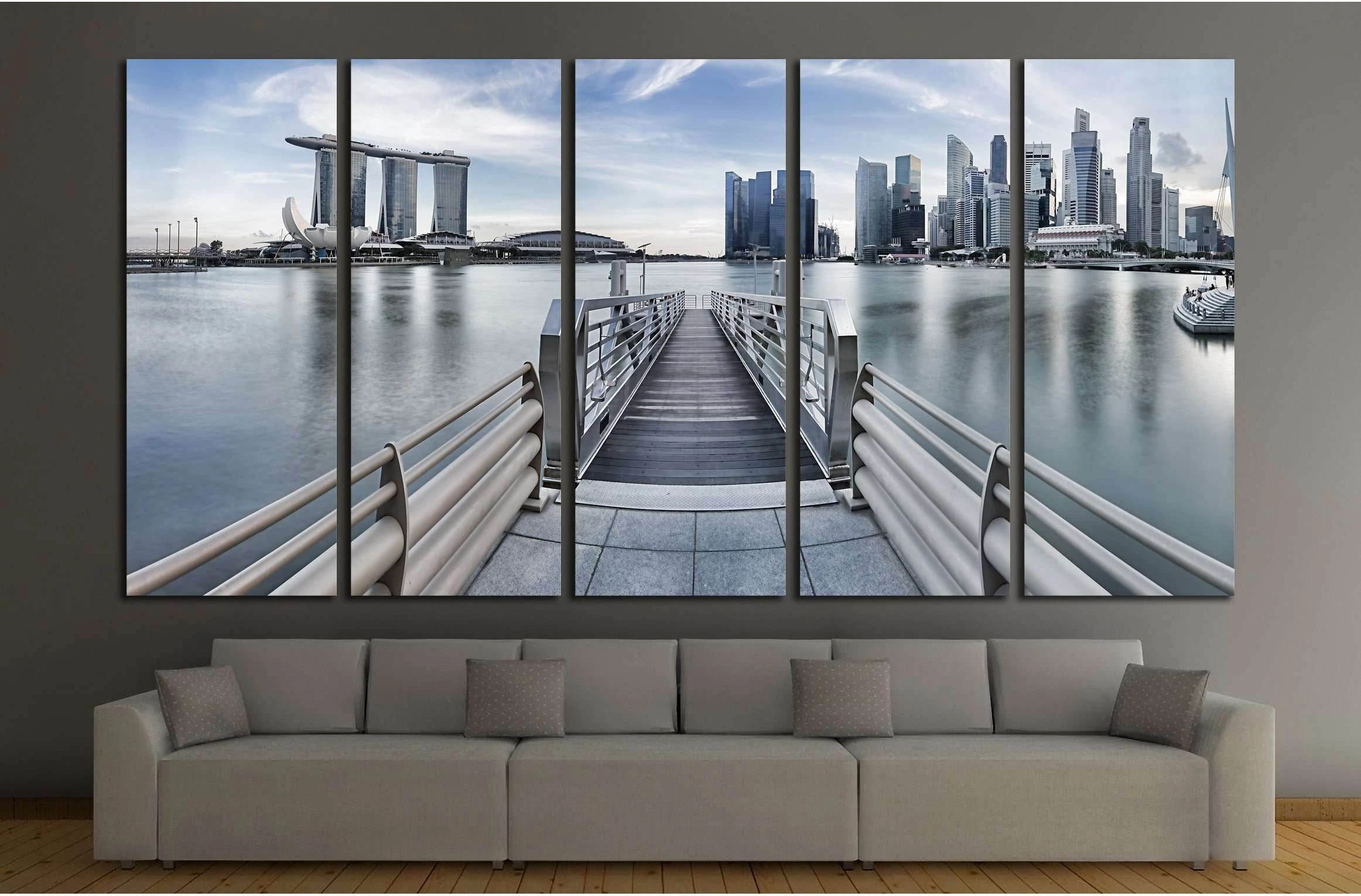 Singapore city skyline seen from the pier №2661 Ready to Hang Canvas Print - Zellart Canvas Prints ALL_Products, s-2661