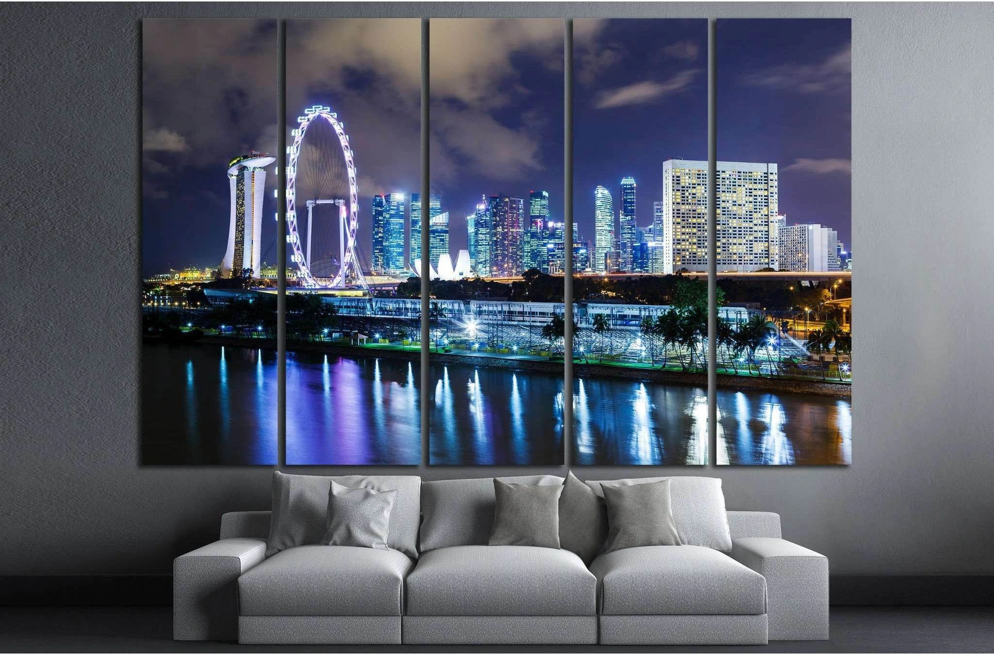 Singapore night №1515 Ready to Hang Canvas Print - Zellart Canvas Prints ALL_Products, s-1515