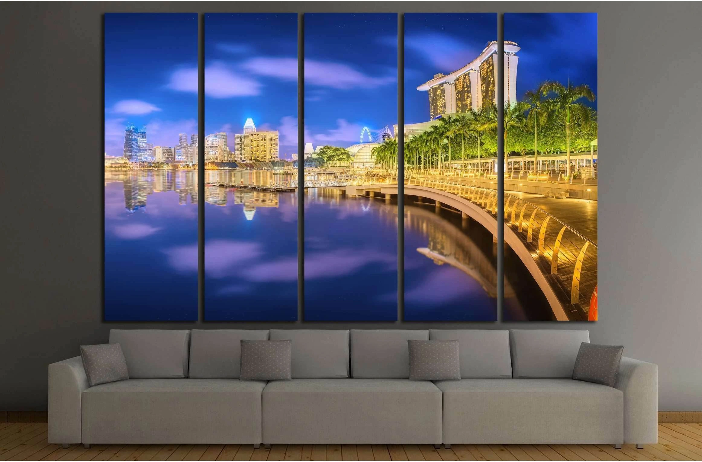 Singapore Skyline and view of skyscrapers on Marina Bay №2988 Ready to Hang Canvas Print - Zellart Canvas Prints ALL_Products, s-2988