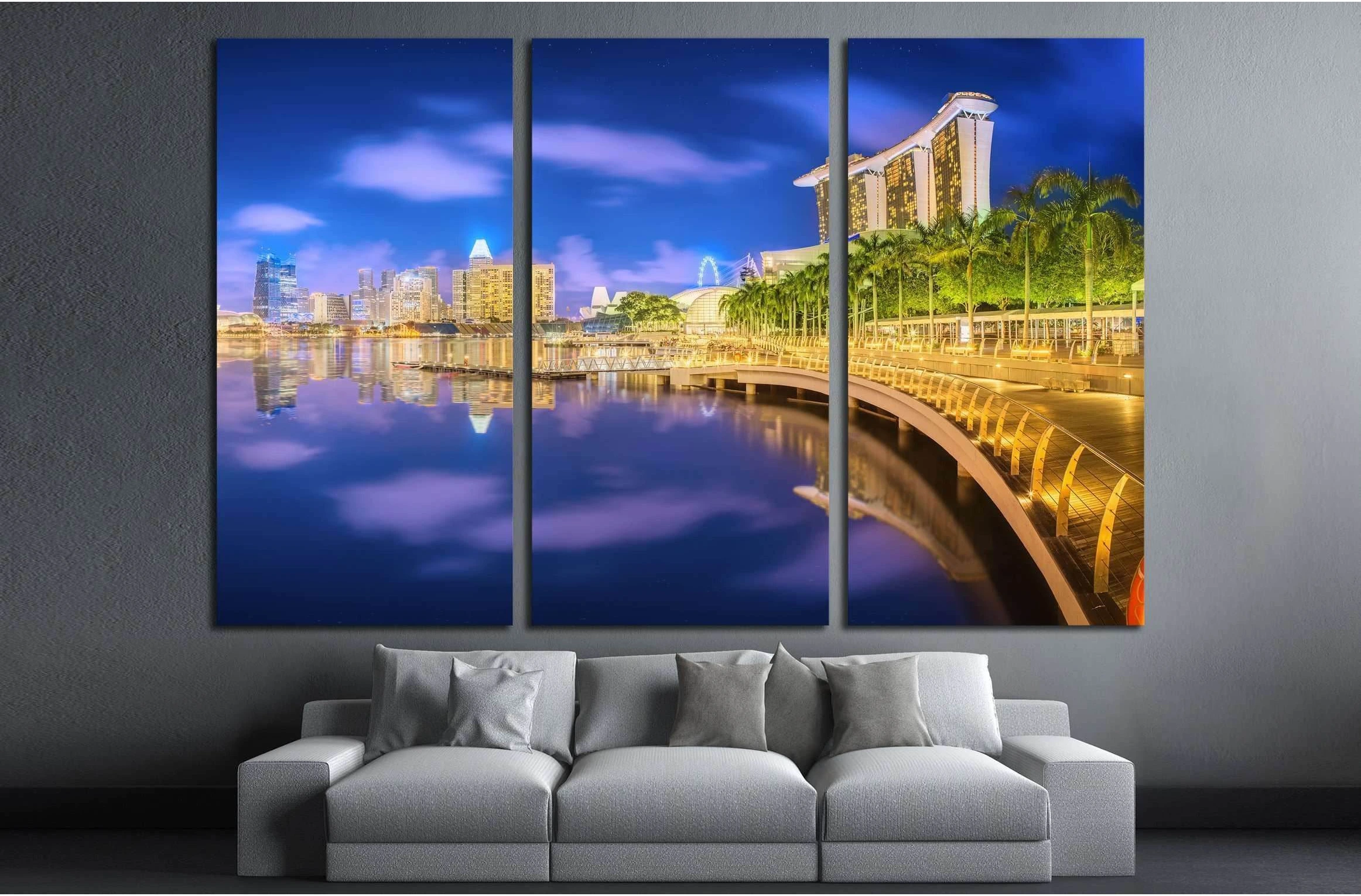 Singapore Skyline and view of skyscrapers on Marina Bay №2988 Ready to Hang Canvas Print - Zellart Canvas Prints ALL_Products, s-2988