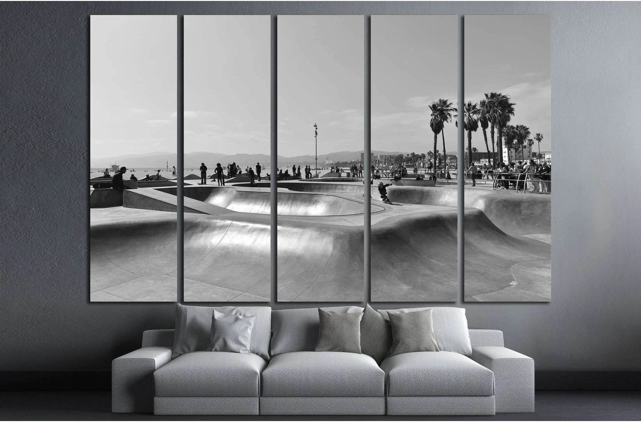 Skate park in Venice Beach Black and White №1568 Ready to Hang Canvas Print - Zellart Canvas Prints ALL_Products, s-1568