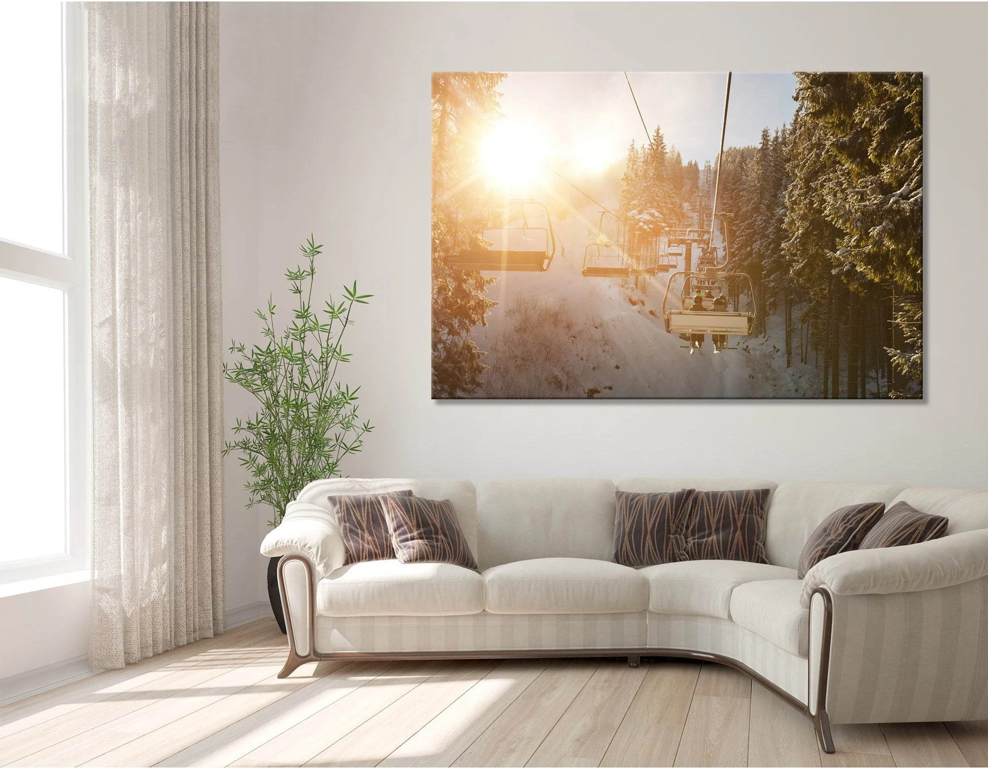 Ski Lift In The Snowy Mountains №04445 Ready to Hang Canvas Print - Zellart Canvas Prints ALL_Products