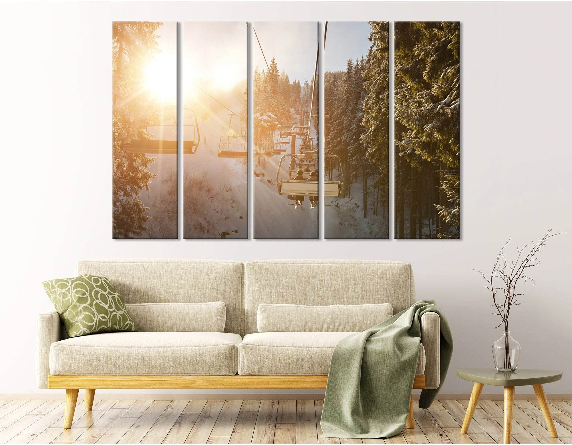 Ski Lift In The Snowy Mountains №04445 Ready to Hang Canvas Print - Zellart Canvas Prints ALL_Products