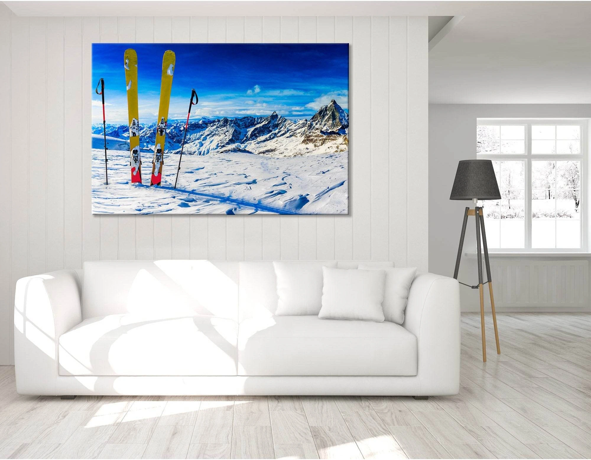 Ski On The Top Of Snowy Mountains In Sunny Day №04428 Ready to Hang Canvas Print - Zellart Canvas Prints ALL_Products