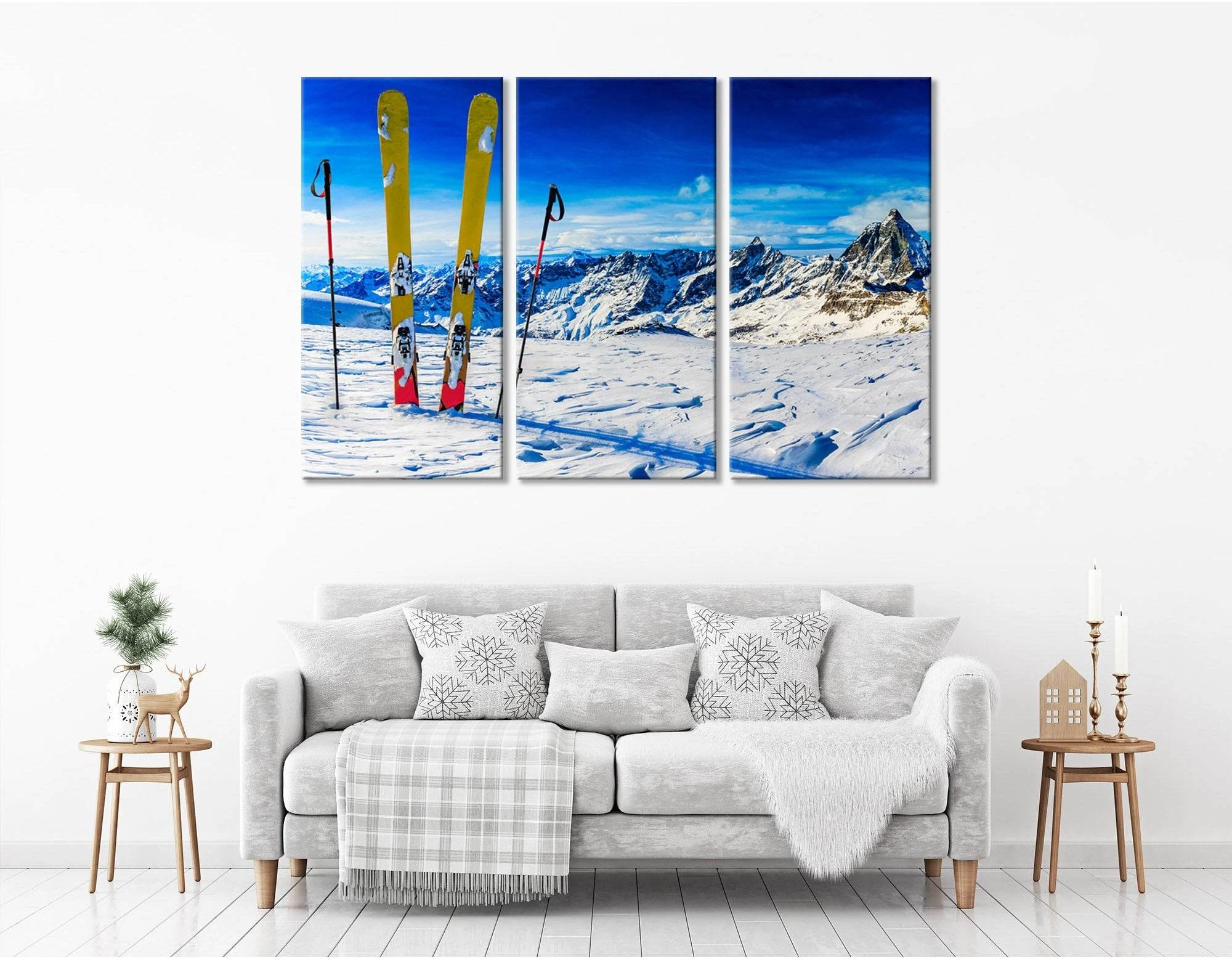 Ski On The Top Of Snowy Mountains In Sunny Day №04428 Ready to Hang Canvas Print - Zellart Canvas Prints ALL_Products
