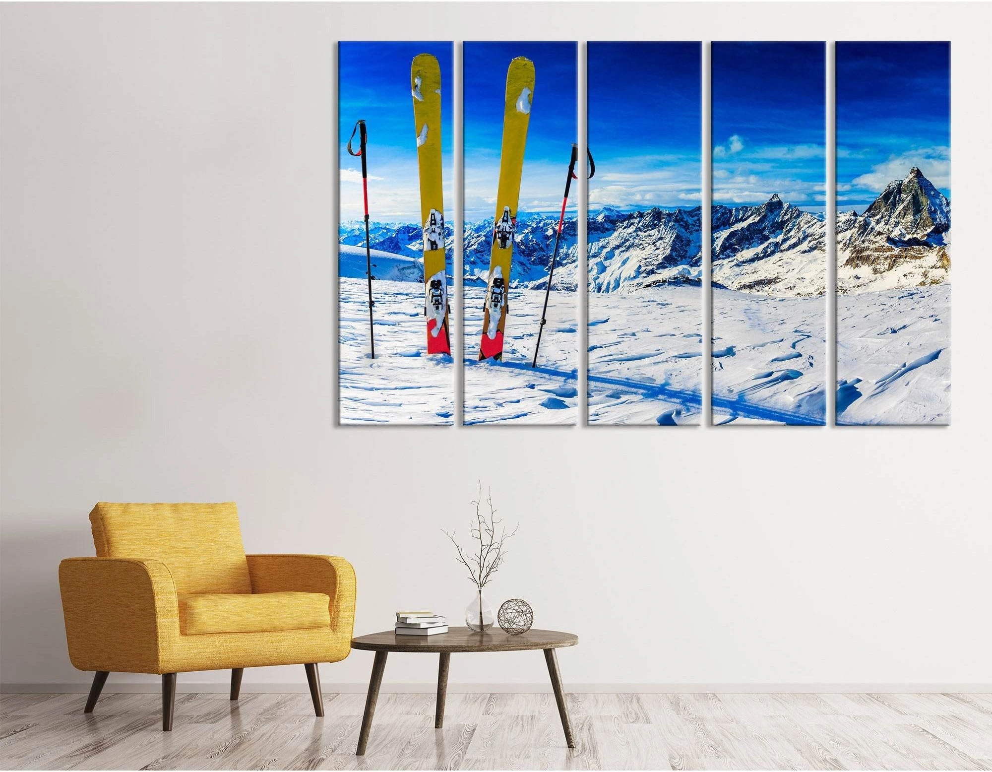 Ski On The Top Of Snowy Mountains In Sunny Day №04428 Ready to Hang Canvas Print - Zellart Canvas Prints ALL_Products
