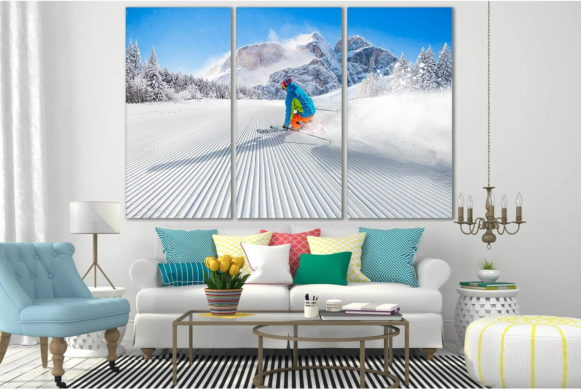 Skiing In The Mountains №SL920 Ready to Hang Canvas Print - Zellart Canvas Prints 0new, ALL_Products, Sports & Motivation