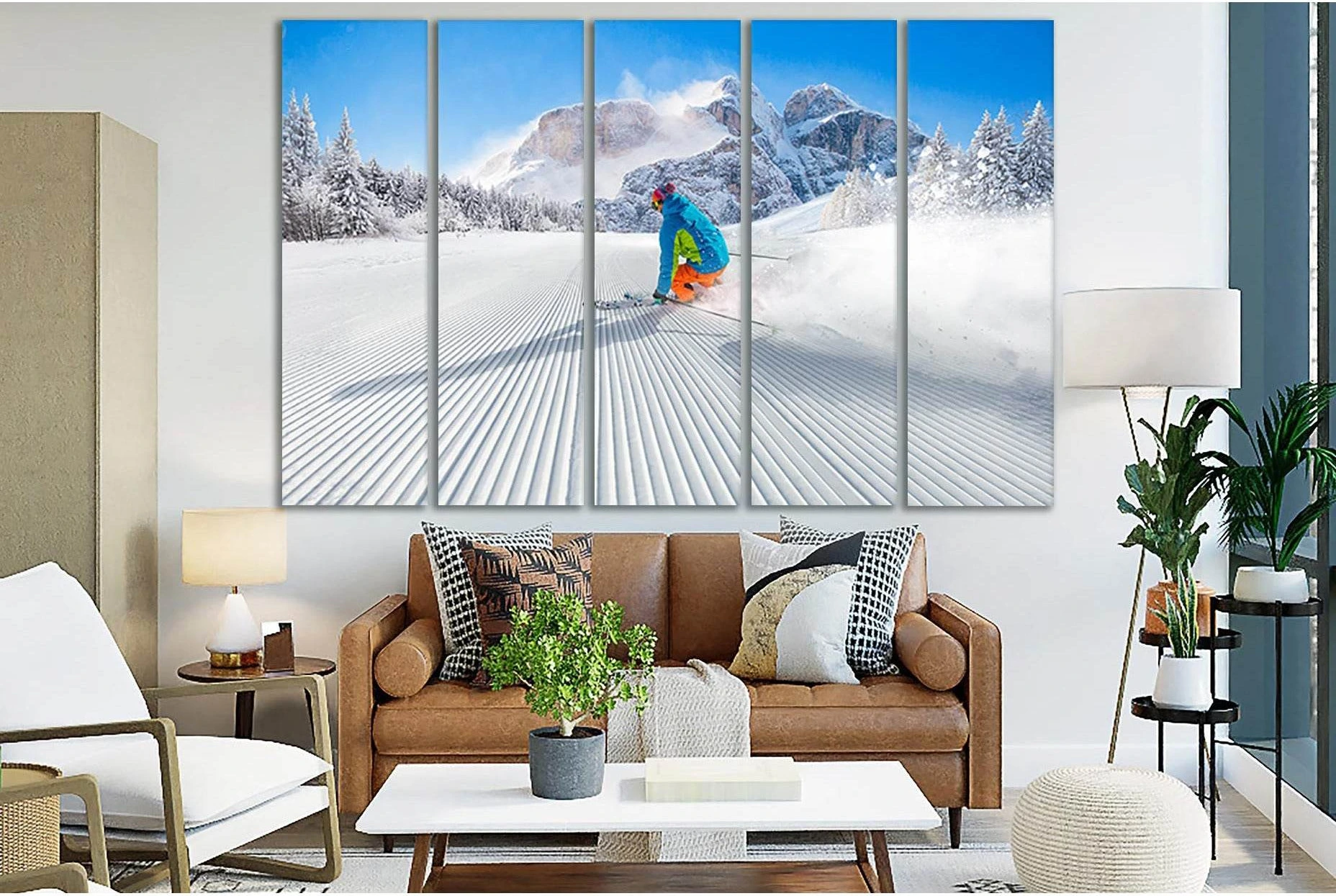 Skiing In The Mountains №SL920 Ready to Hang Canvas Print - Zellart Canvas Prints 0new, ALL_Products, Sports & Motivation