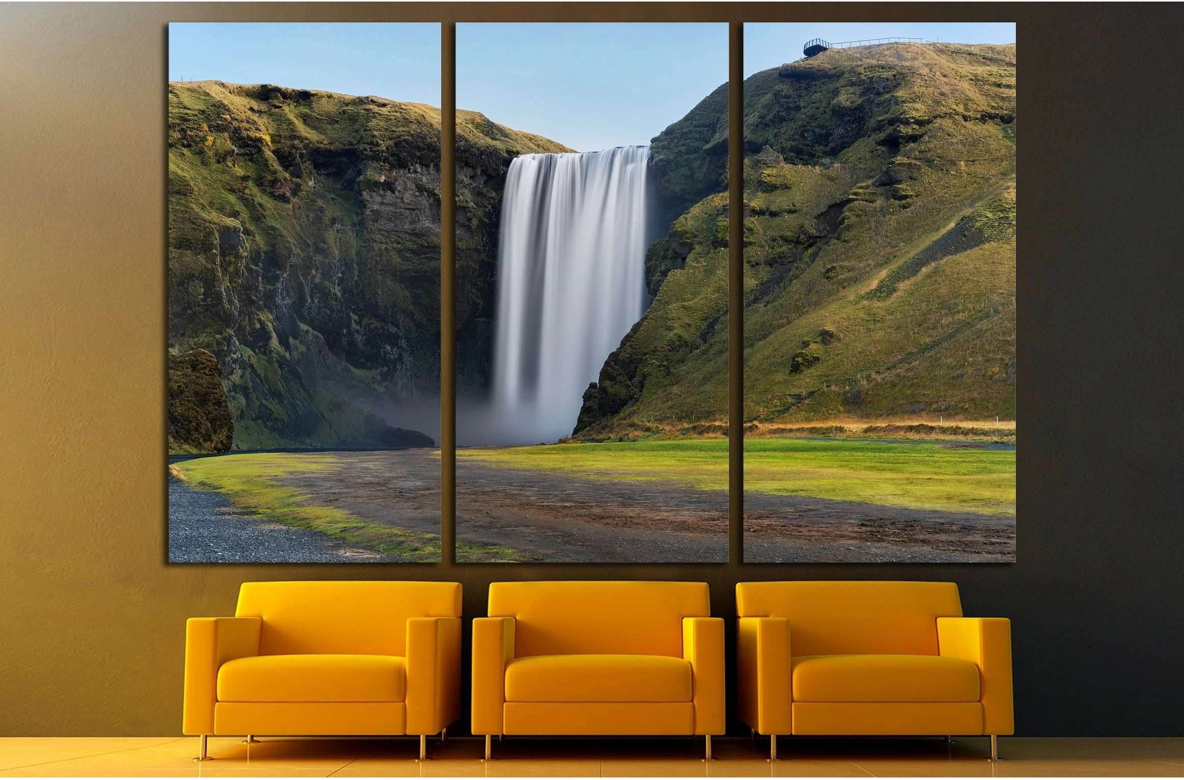Skogafoss waterfall. Iceland. Long exposure №3081 Ready to Hang Canvas Print - Zellart Canvas Prints ALL_Products, s-3081, Waterfall