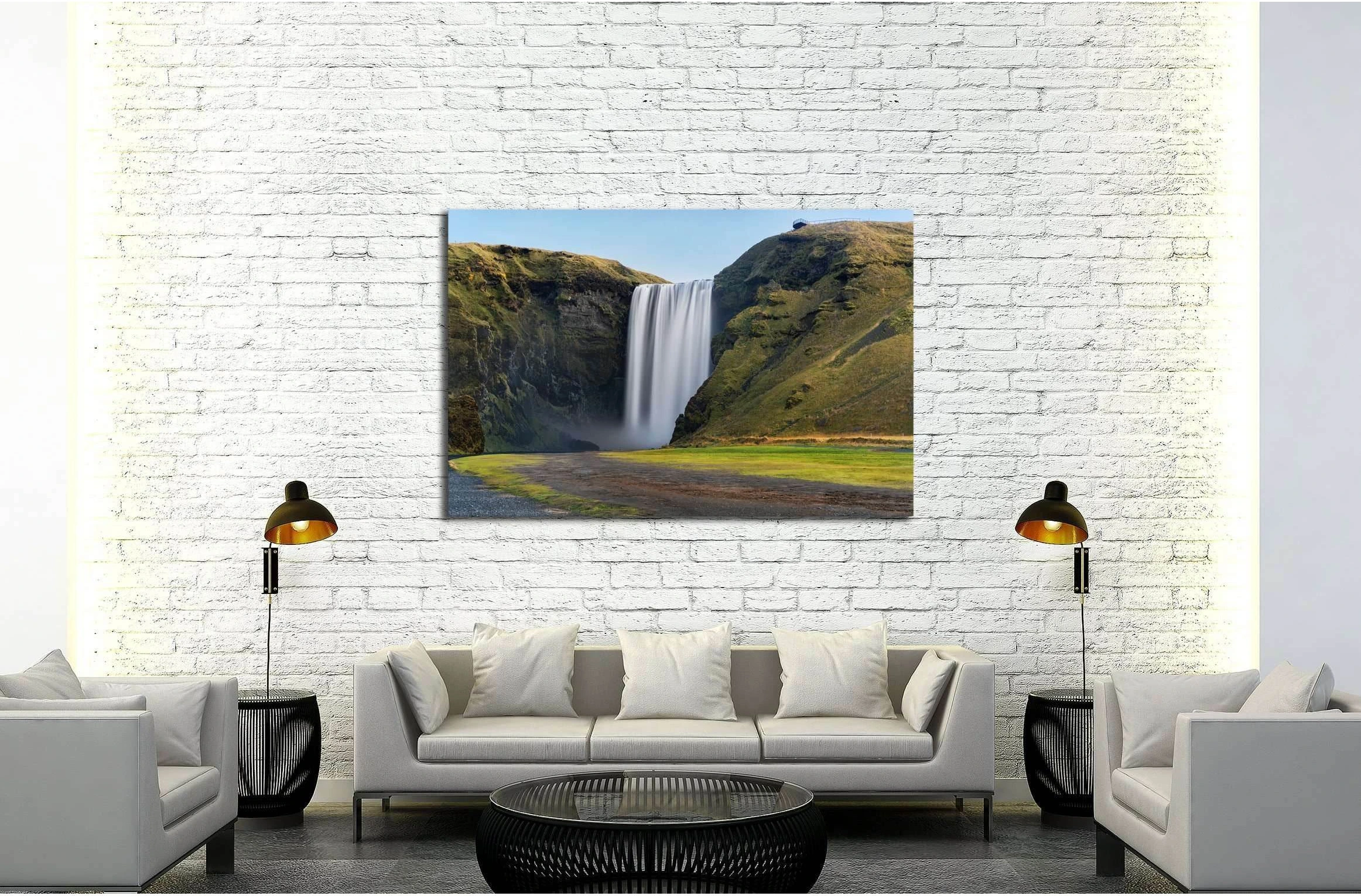 Skogafoss waterfall. Iceland. Long exposure №3081 Ready to Hang Canvas Print - Zellart Canvas Prints ALL_Products, s-3081, Waterfall