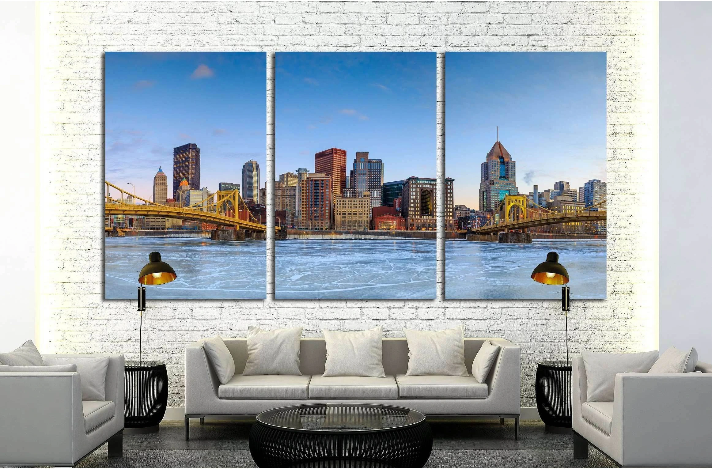 Skyline of downtown Pittsburgh at twilight panorama №1699 Ready to Hang Canvas Print - Zellart Canvas Prints ALL_Products, s-1699