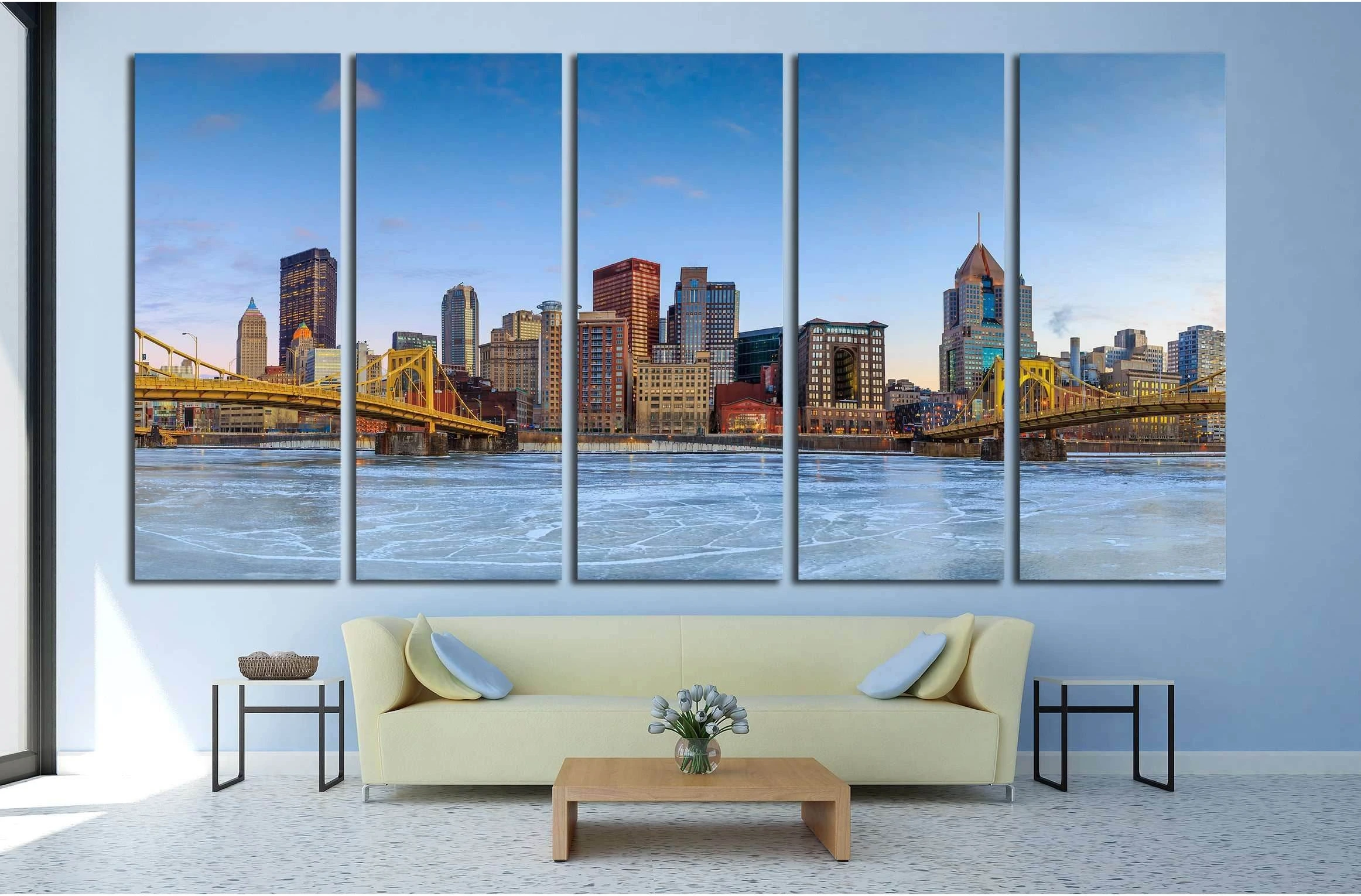 Skyline of downtown Pittsburgh at twilight panorama №1699 Ready to Hang Canvas Print - Zellart Canvas Prints ALL_Products, s-1699