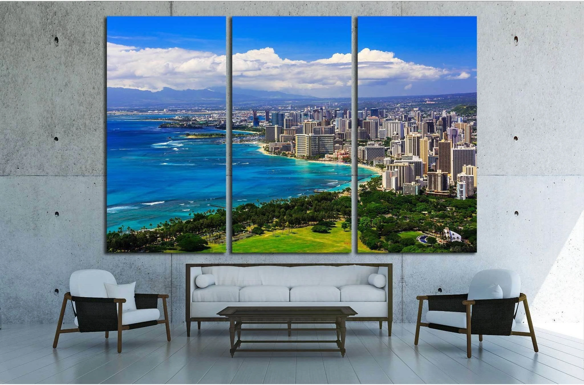 Skyline of Honolulu, Hawaii and buildings on Waikiki Beach №1716 Ready to Hang Canvas Print - Zellart Canvas Prints ALL_Products, s-1716