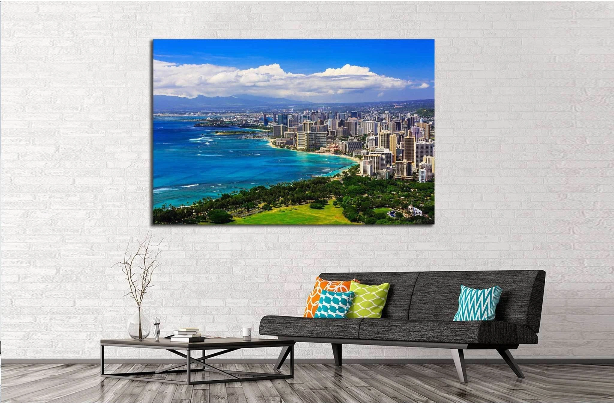 Skyline of Honolulu, Hawaii and buildings on Waikiki Beach №1716 Ready to Hang Canvas Print - Zellart Canvas Prints ALL_Products, s-1716