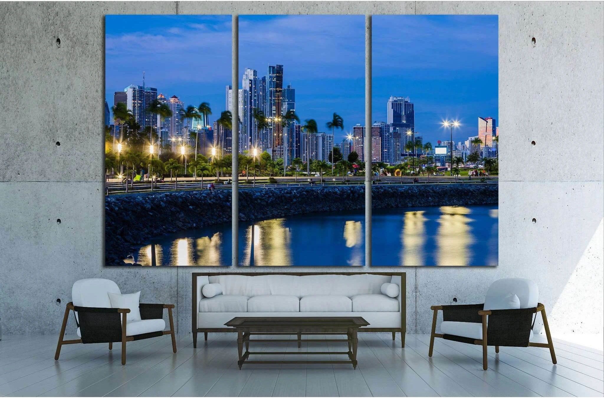 Skyline of Panama City at blue hour №1559 Ready to Hang Canvas Print - Zellart Canvas Prints ALL_Products, s-1559