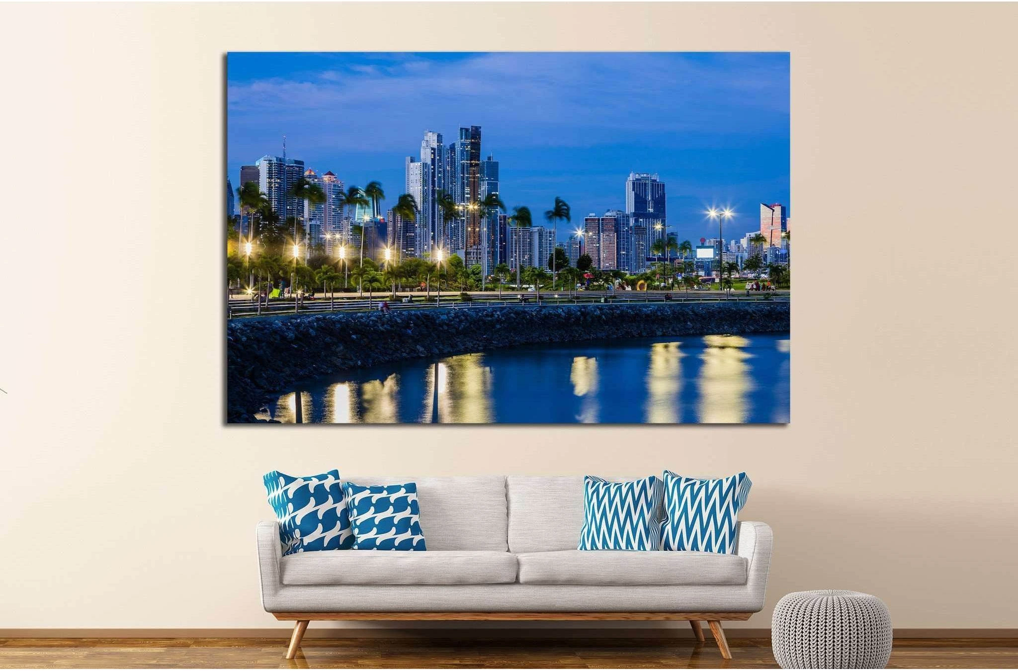 Skyline of Panama City at blue hour №1559 Ready to Hang Canvas Print - Zellart Canvas Prints ALL_Products, s-1559
