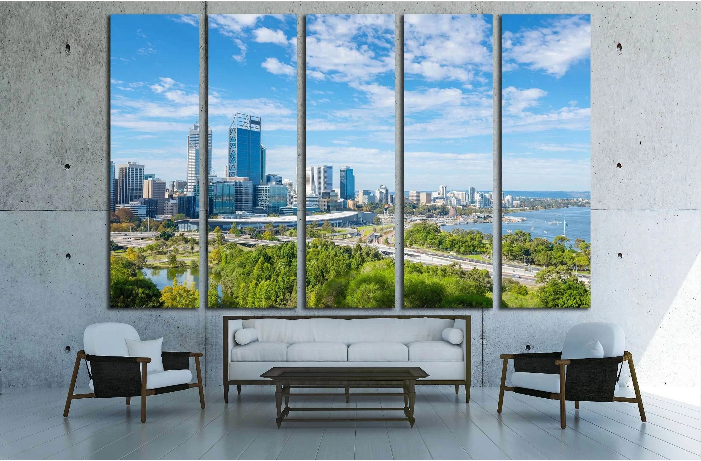 skyline of Perth with city central business district at the noon №2312 Ready to Hang Canvas Print - Zellart Canvas Prints ALL_Products, s-2312
