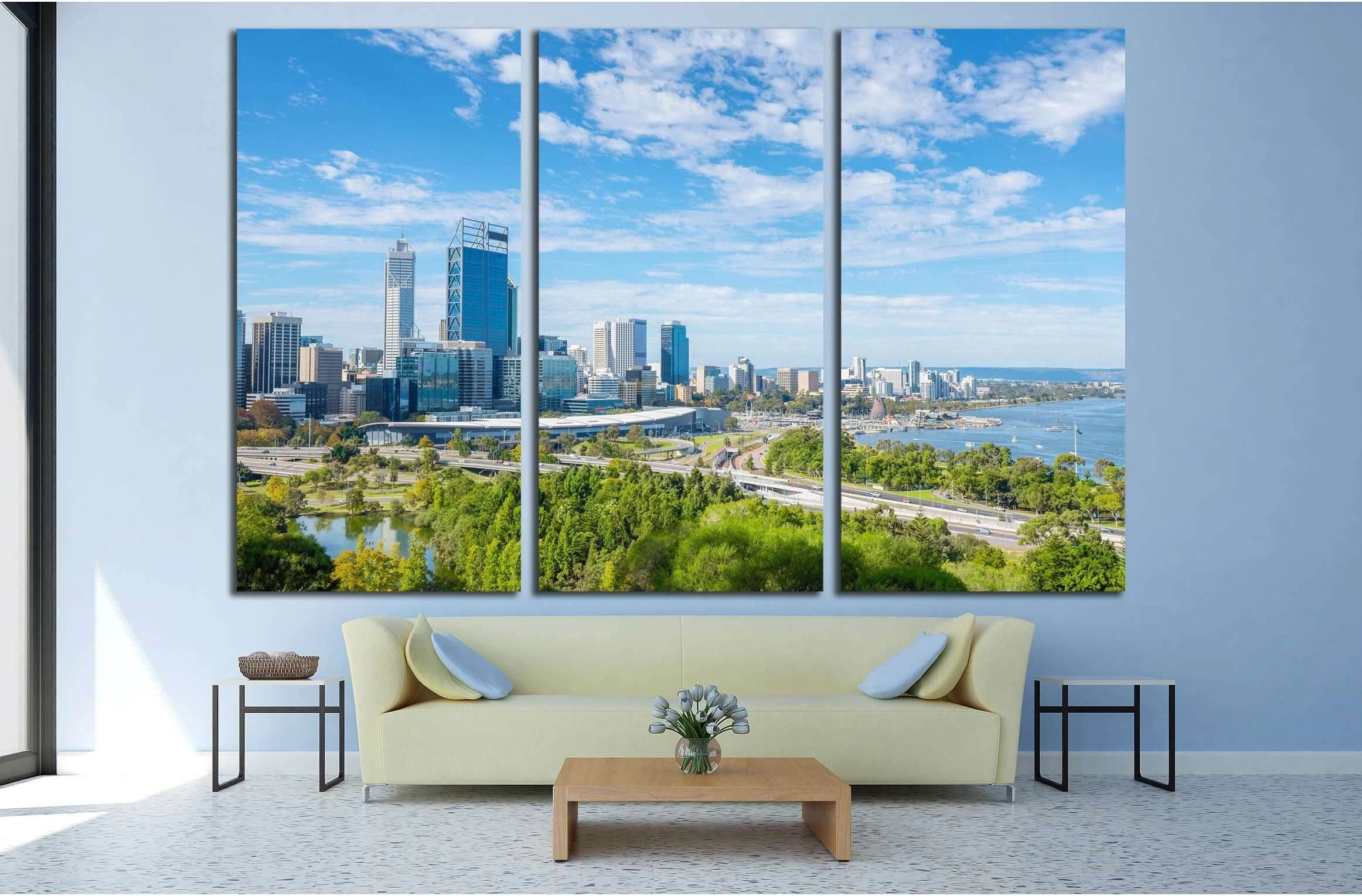skyline of Perth with city central business district at the noon №2312 Ready to Hang Canvas Print - Zellart Canvas Prints ALL_Products, s-2312