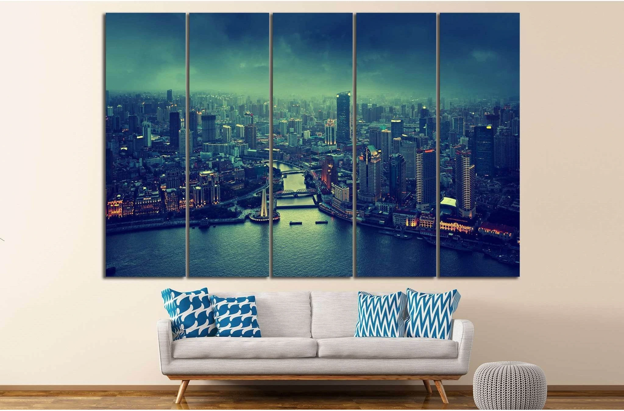 skyline of Shanghai №586 Ready to Hang Canvas Print - Zellart Canvas Prints ALL_Products, s-586