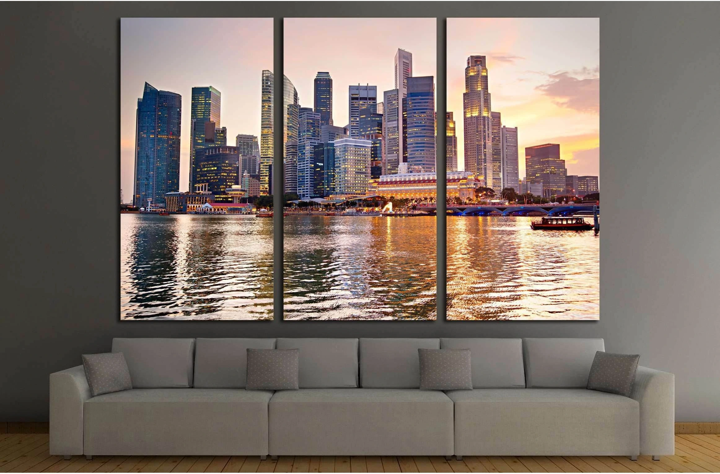 Skyline of Singapore at a beautiful sunset №2252 Ready to Hang Canvas Print - Zellart Canvas Prints ALL_Products, s-2252