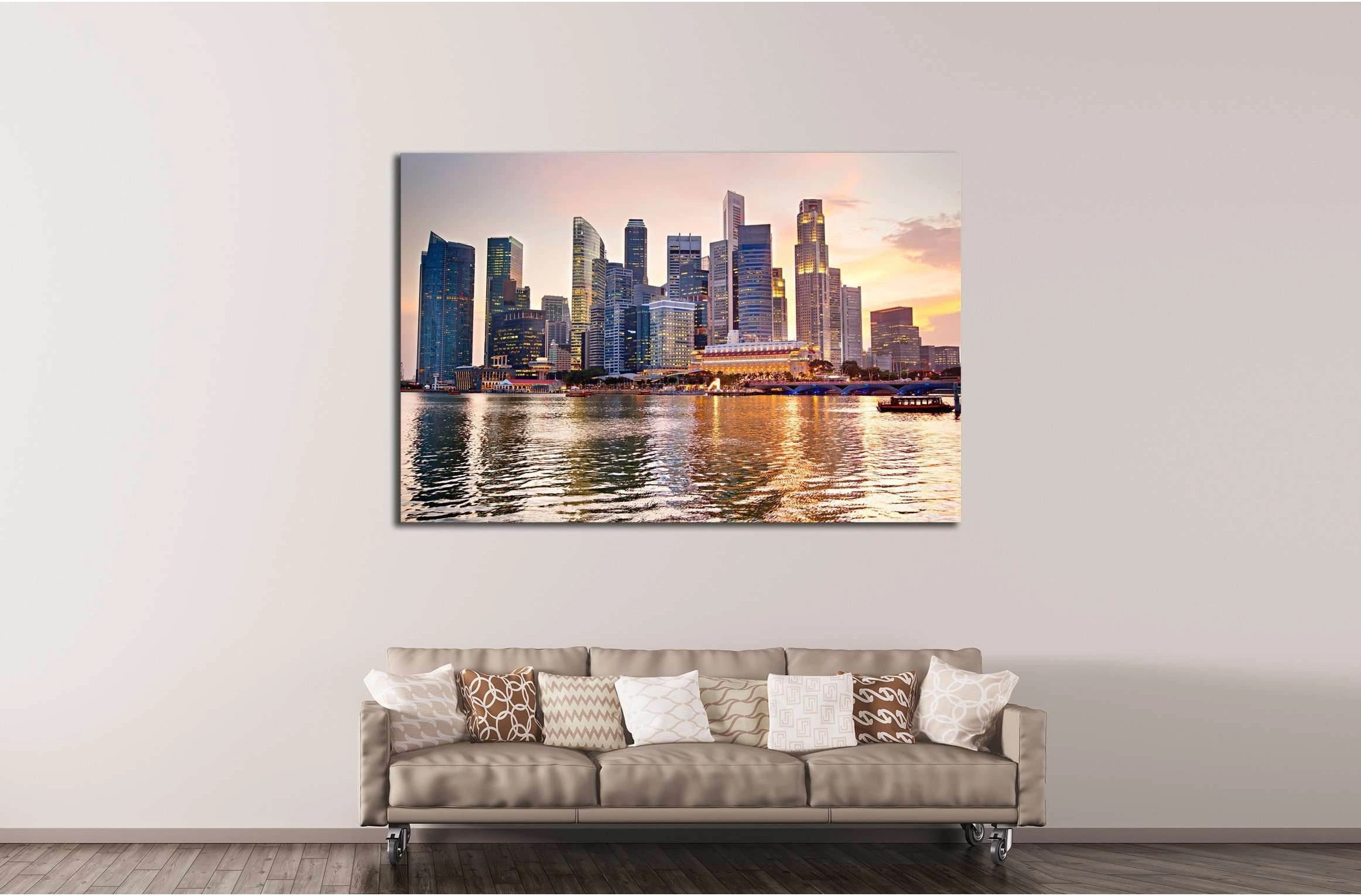 Skyline of Singapore at a beautiful sunset №2252 Ready to Hang Canvas Print - Zellart Canvas Prints ALL_Products, s-2252