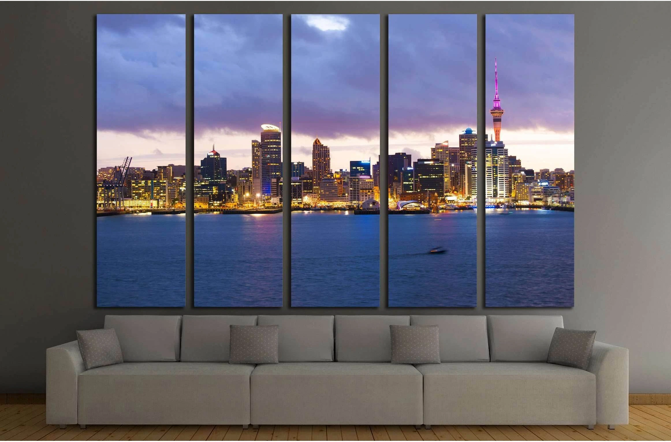 Skyline photo of the biggest city in the New Zealand, Auckland. The photo was taken after sunset across the bay №2278 Ready to Hang Canvas Print - Zellart Canvas Prints ALL_Products, s-2278