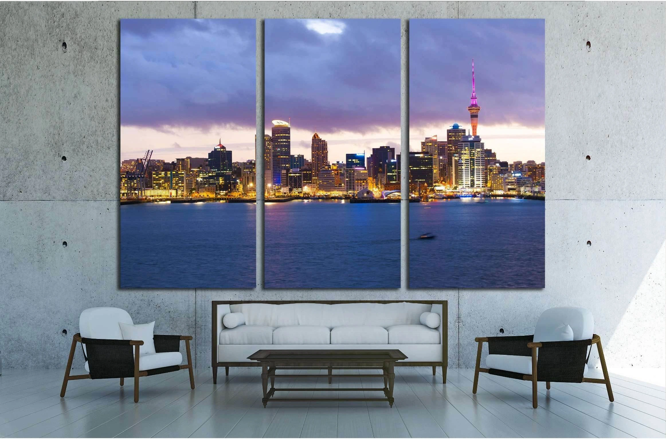 Skyline photo of the biggest city in the New Zealand, Auckland. The photo was taken after sunset across the bay №2278 Ready to Hang Canvas Print - Zellart Canvas Prints ALL_Products, s-2278